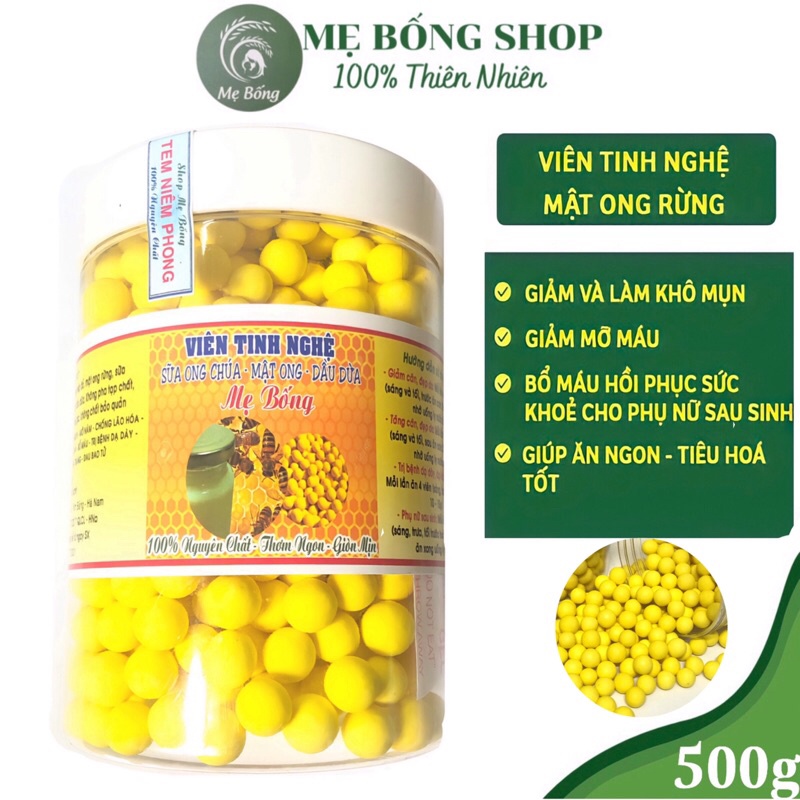 Viên tinh nghệ mật ong 500g (kèm phiếu xét nghiệm) hỗ trợ tiêu hóa, giảm mụn, giảm thâm