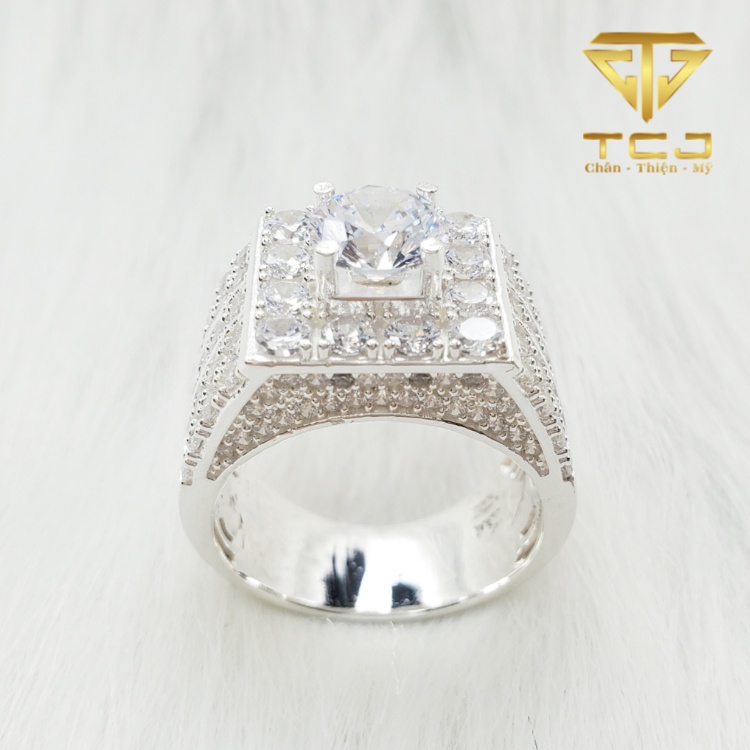 Nhẫn nam bạc ý 925 thiết kế 3D đính đá cao cấp RM0156 Trang sức Toàn Cầu TCJ