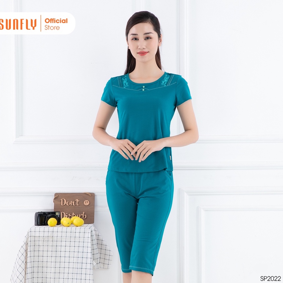 Bộ đồ mặc nhà nữ cotton SUNFLY áo cộc, quần ngố SP2022