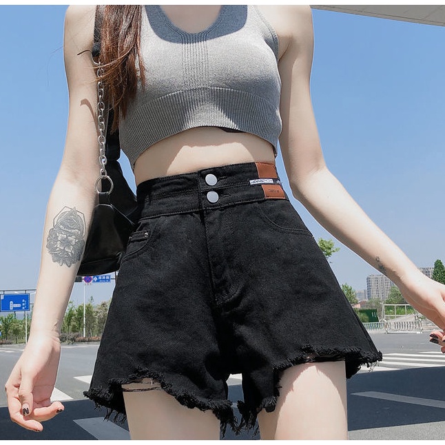 Quần Short Denim Mỏng Lưng Cao Ống Rộng Thời Trang Mùa Hè Hàn Quốc Mới 2022 Cho Nữ