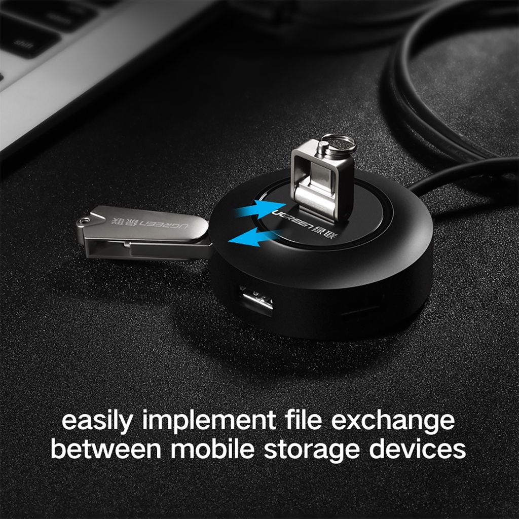 Bộ Chia USB 2.0 4 Cổng Trắng Đen Có Nguồn &amp; LED Ugreen CR106 - BH 18T Chính Hãng