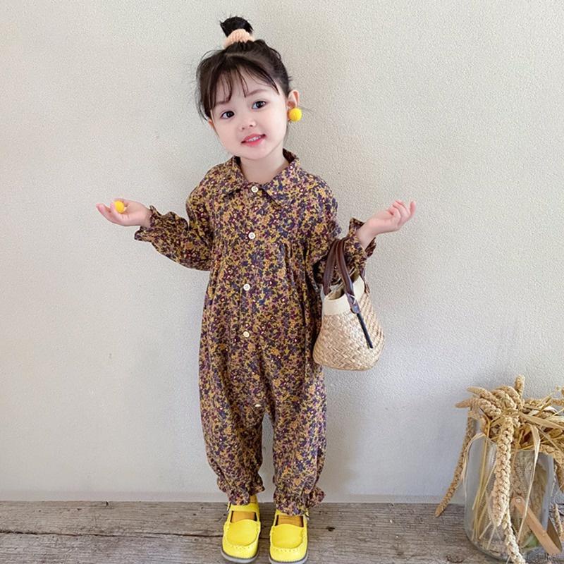 Bộ áo liền quần phối nút thời trang Hàn Quốc cho bé gái