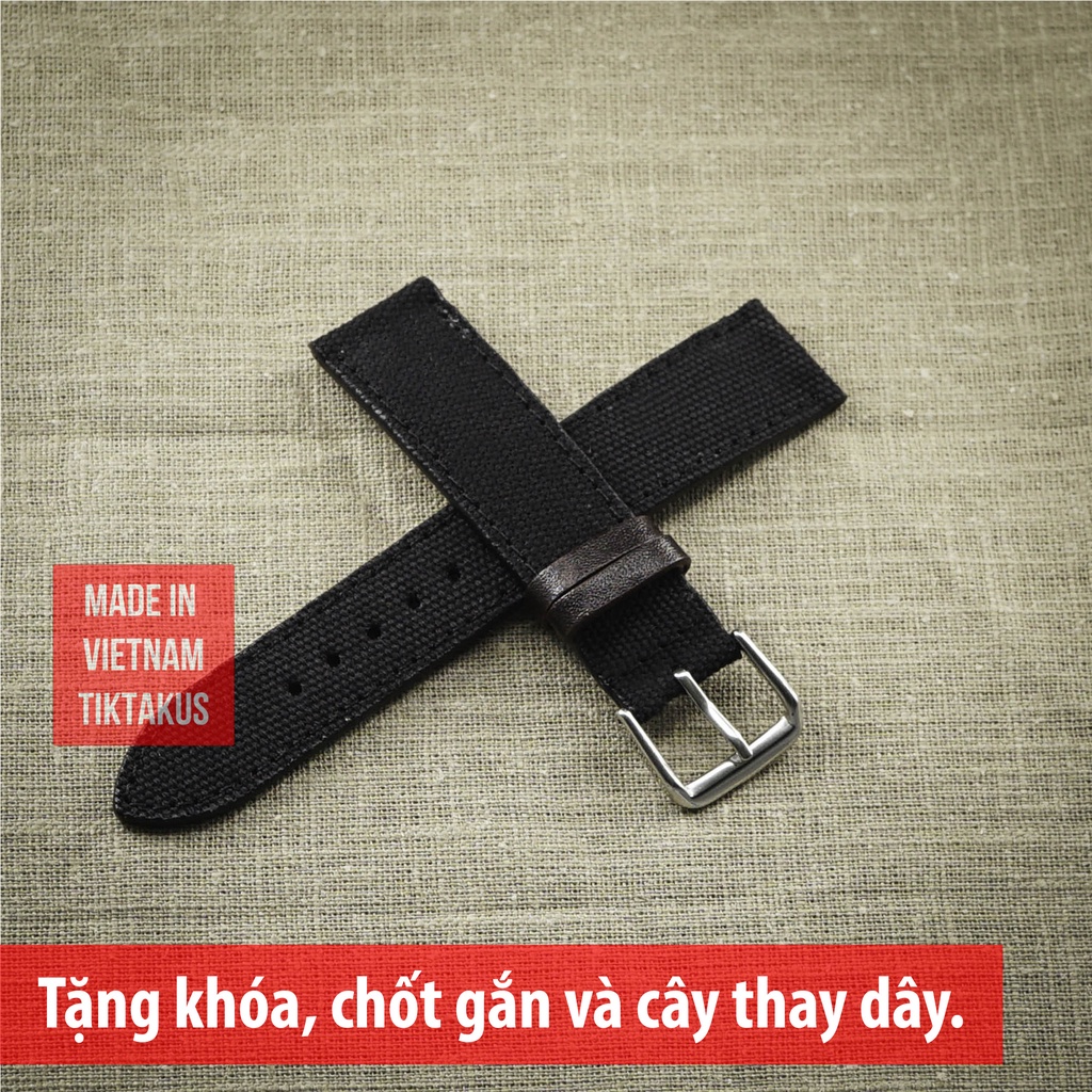 Dây đồng hồ vải dù canvas lót da seiko 5 SNK hamilton khaki khóa thép không gỉ size 18mm 19mm 20mm 21mm 22mm