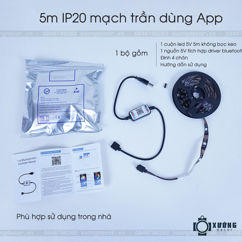 Đèn Led Tiktok 3m 5m  Đổi Màu RGB Dùng App - Cảm Biến Nhạc IP65, Trang Trí Màn Hình, Bàn, Tường,...