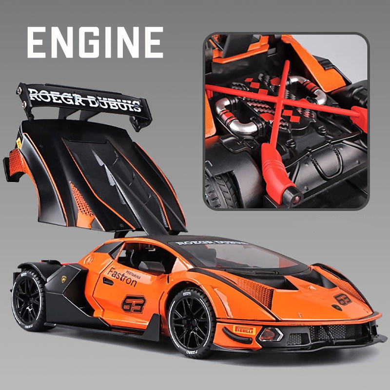 Mô Hình Xe Hơi Lamborghini SCV12 Bằng Hợp Kim Tỉ Lệ 1: 24 Có Đèn Và Nhạc