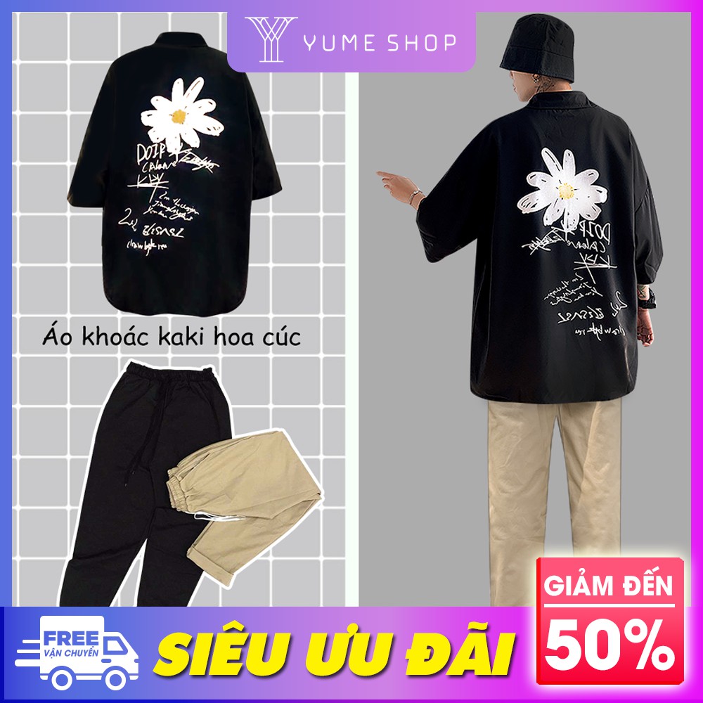 Combo áo sơ mi hoa cúc + quần kaki trơn Phong cách Hàn Quốc