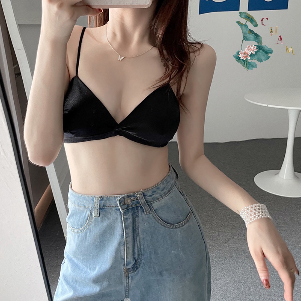 Áo lót nữ bra 2 dây cao cấp Cham áo ngực không gọng, mút mỏng đồ lót gợi cảm lụa bóng