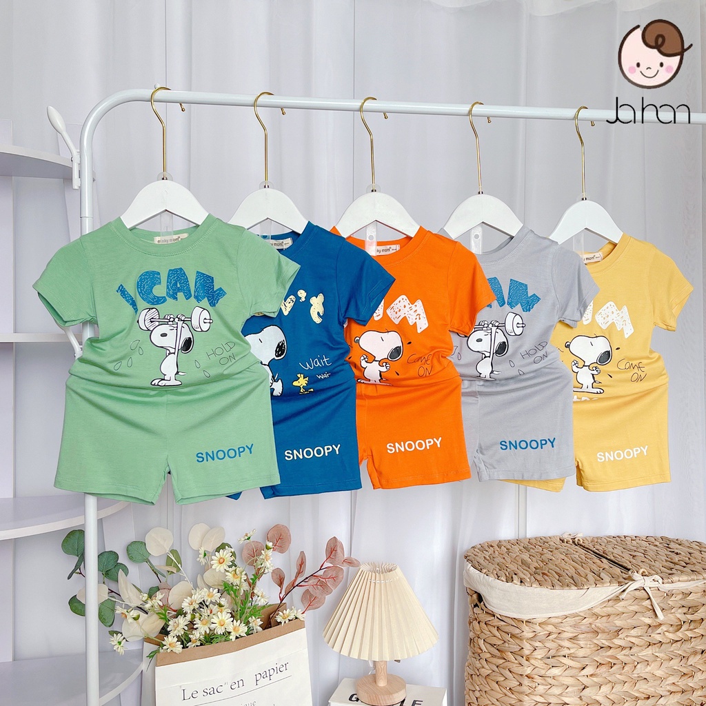 [SALE] Bộ Quần Áo Bé Gái, Bé Trai Minky Mom Vải Thun Lạnh Hoạ Tiết Snoopy, Bộ Cộc Tay Cho Bé Mặc Nhà MKM2247
