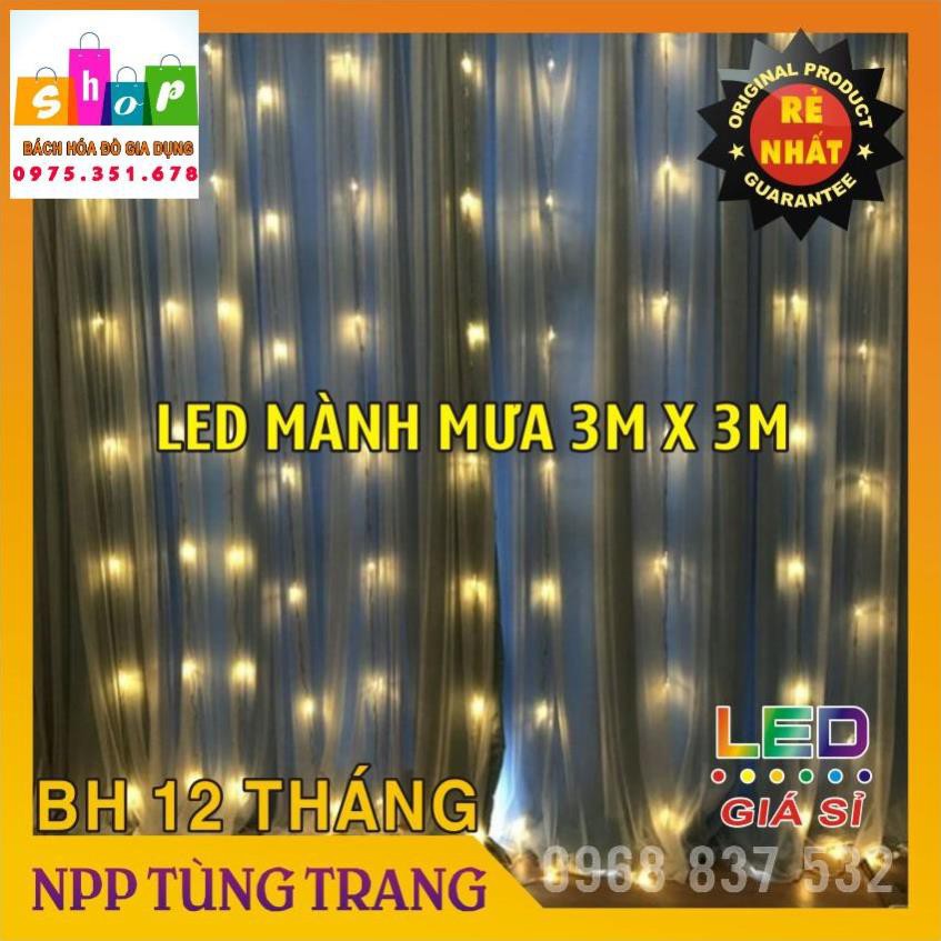 Đèn Rèm mành 3x3m 10 Dây Thả, Đèn Led Rèm Mưa Màu Vàng Ấm Trang Trí Background-Giadung24h