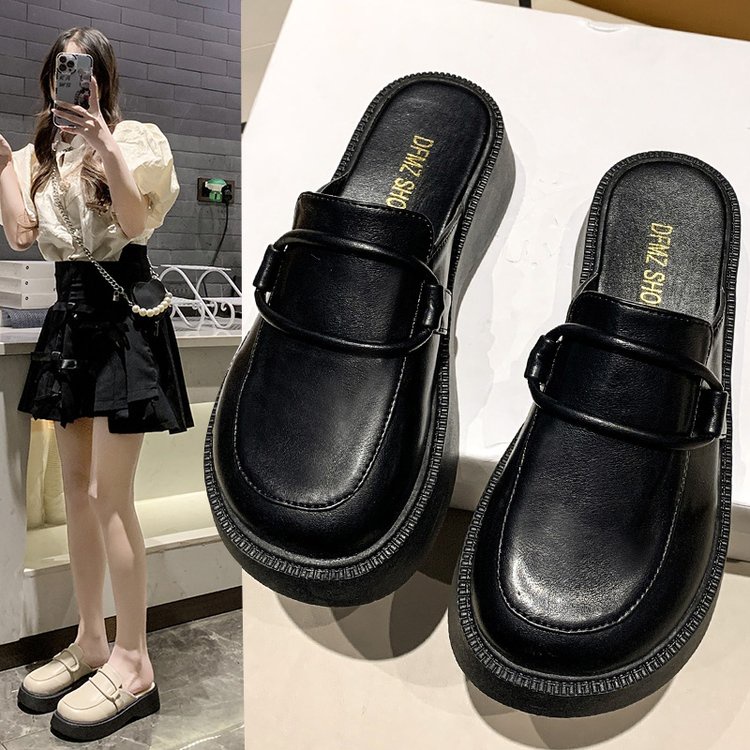 Giày Muller Mũi Vuông Phong Cách Retro Nhật Bản Hợp Thời Trang