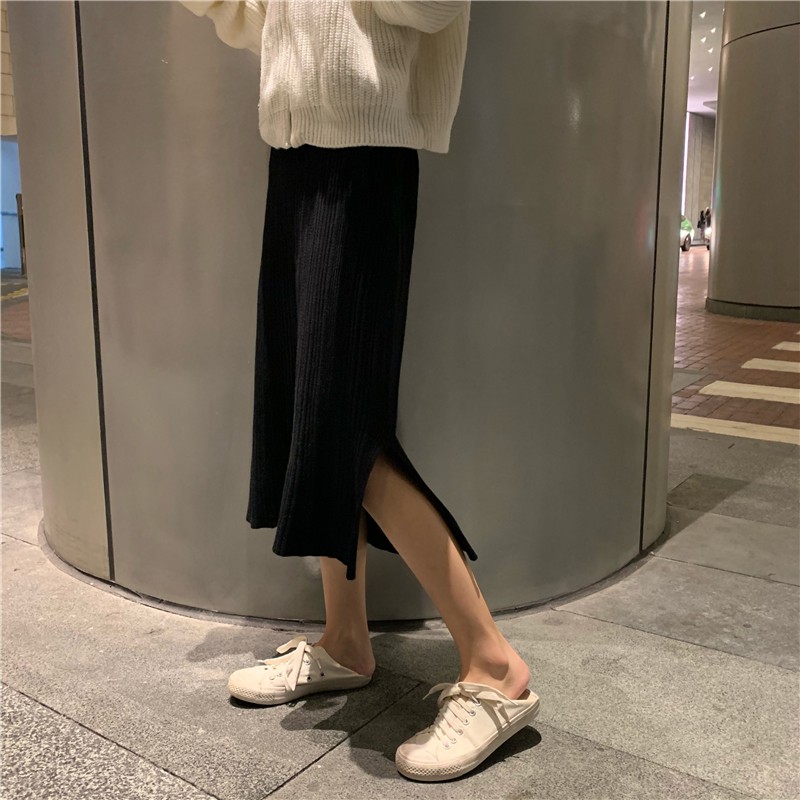 Chân Váy Dệt Kim Mỏng Lưng Cao Xẻ Tà Thời Trang Trẻ Trung | BigBuy360 - bigbuy360.vn