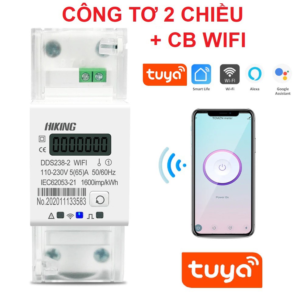 Công tơ điện tử 2 chiều app Tuya, Có chức năng đóng cắt Từ xa thay CB, đo công suất 2 chiều điện mặt Trời