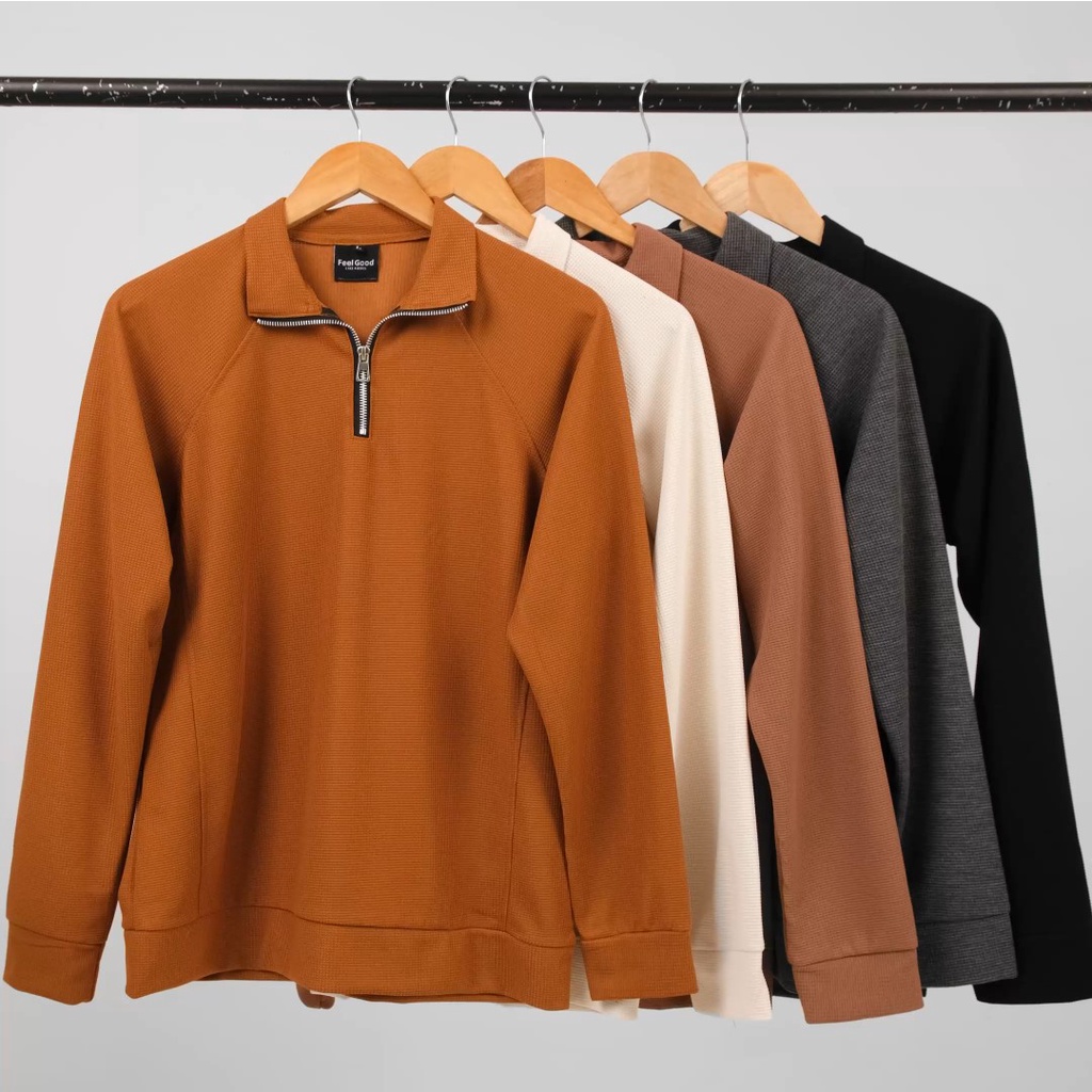 Áo SWEATER POLO trơn cổ kéo khóa nam tay dài thun tổ ong co giãn dày dặn xuất xịn hàn quốc thời trang mùa đông FEEL GOOD