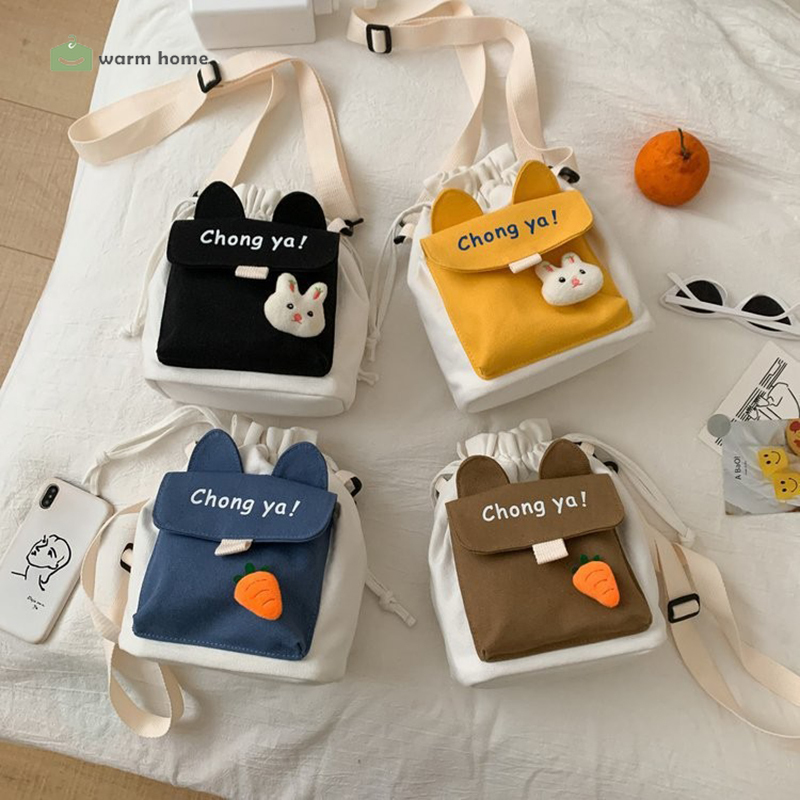 Túi Vải Canvas Đeo Chéo Kiểu Dáng Dễ Thương Dành Cho Nữ