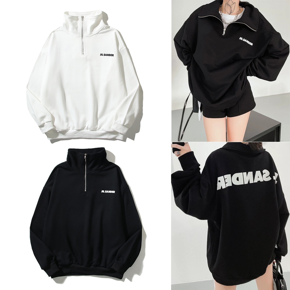 Jil SAND * Áo Sweater Nửa Vòng Chân Dáng Rộng In LOGO Chữ Mới Tối Giản Cho Cặp Đôi Nam Và Nữ