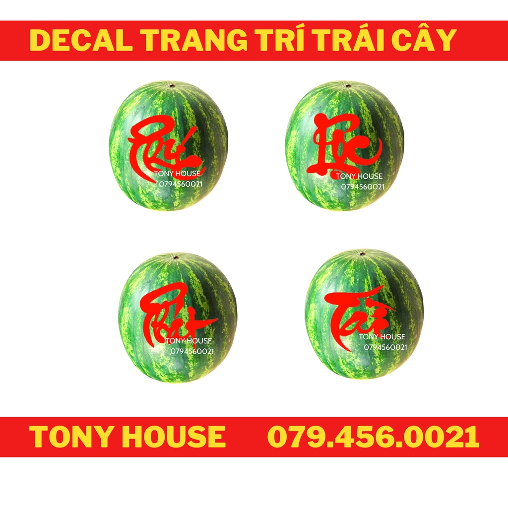 Chữ nhung thư pháp PHÚC - LỘC - PHÁT - TÀI dán dưa hấu & bưởi trang trí Tết  - TONY HOUSE