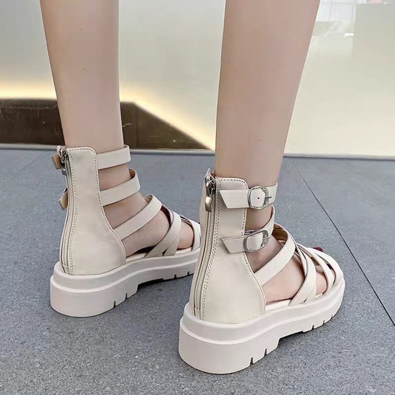 Sandal nữ, sandal chiến binh nữ kéo khóa gót chân, đế độn bánh mì bằng cực xinh. Chất liệu mềm, đi êm chân