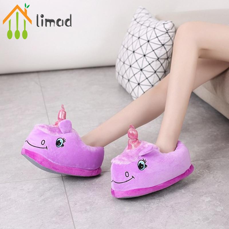 【COD】# limad Home shoe Fashion Fantasy White Unicorn Plush Cotton Slippers Slip On Adult Size