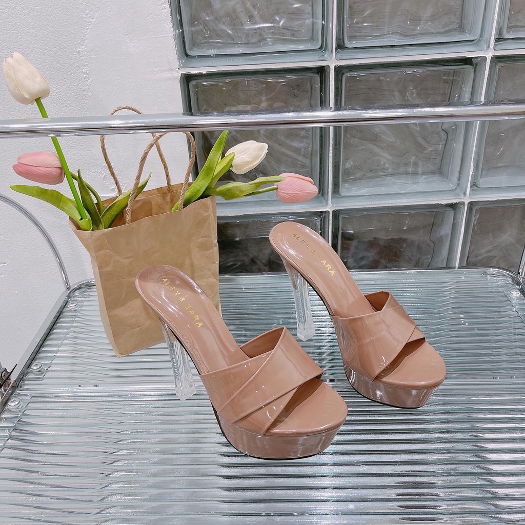 Dép/giày cao gót nữ bảng ngang siêu sang gót đúc vuông pha lê