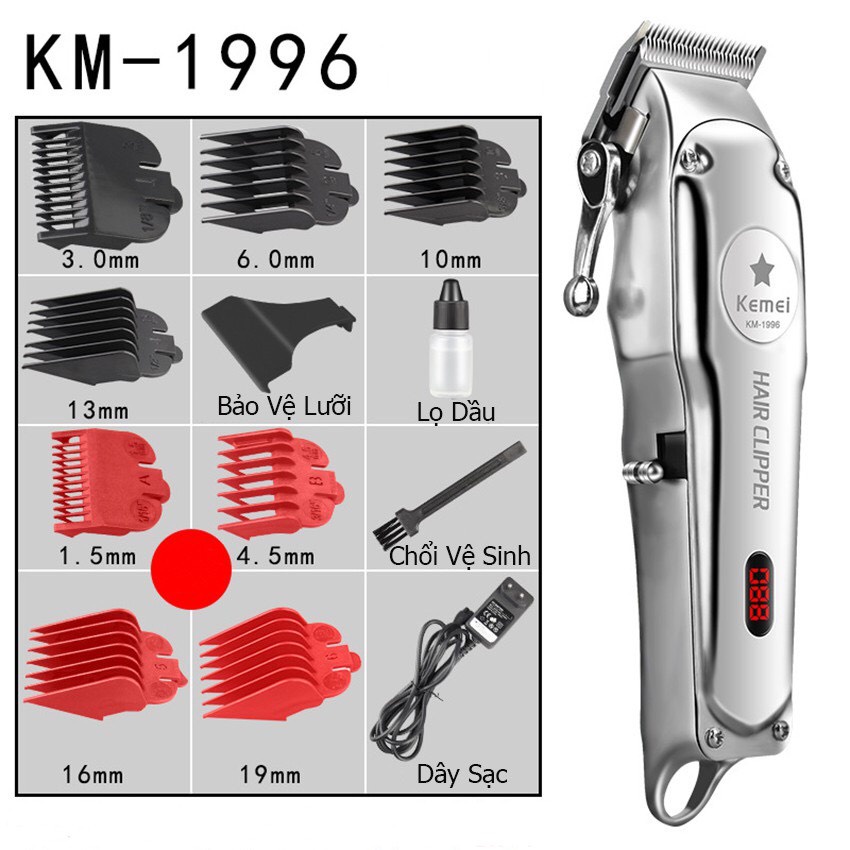 Tông Đơ Cắt Tóc Chuyên Nghiệp Vỏ Thép Nguyên Khối Kemei 1996 Máy cắt tóc dành cho Salon