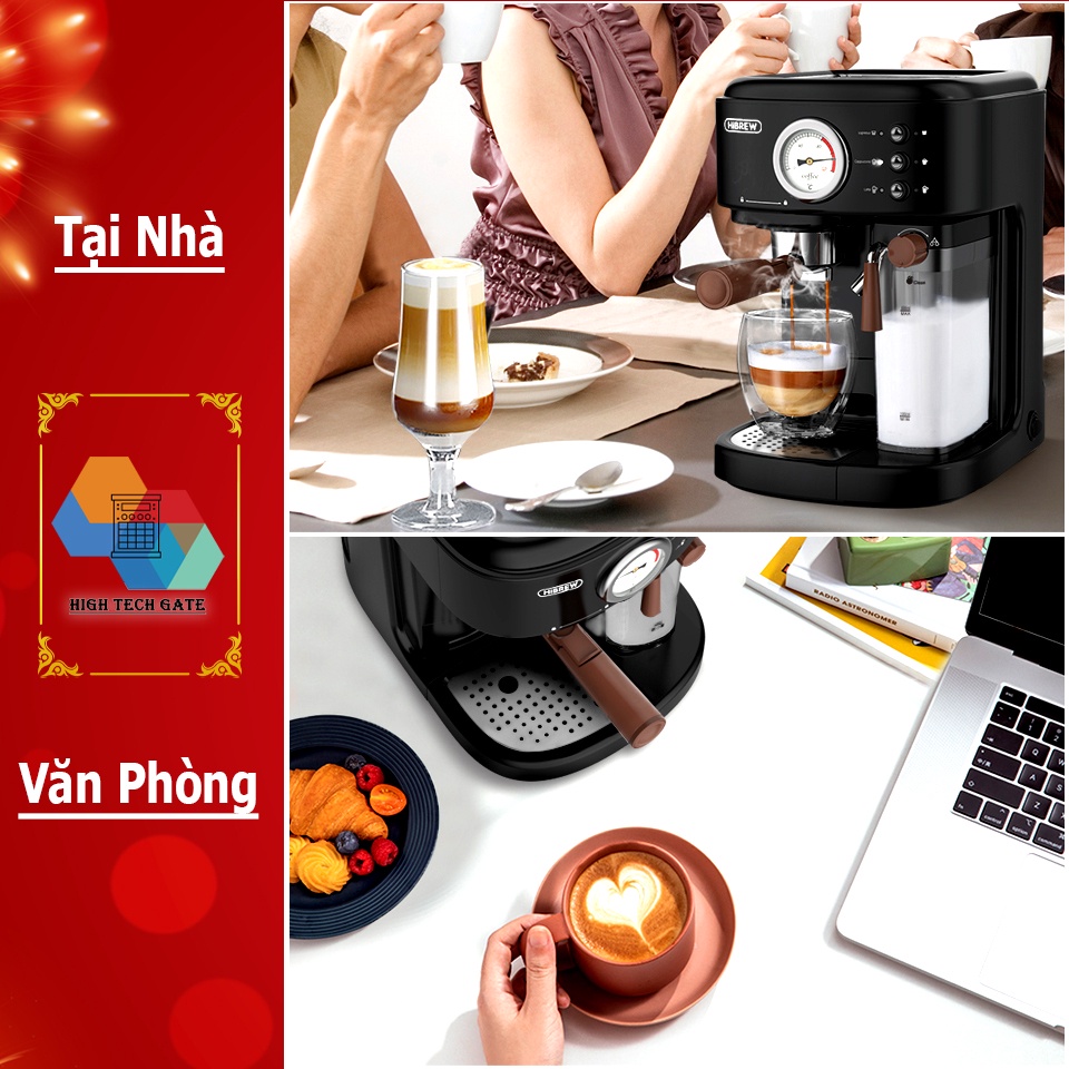 máy pha cafe Hibrew H8A tự động đánh sữa pha Cappuccino hay Latte, áp suất 19 bar mạnh mẽ, kiểm soát nhiệt NTC chuẩn xác