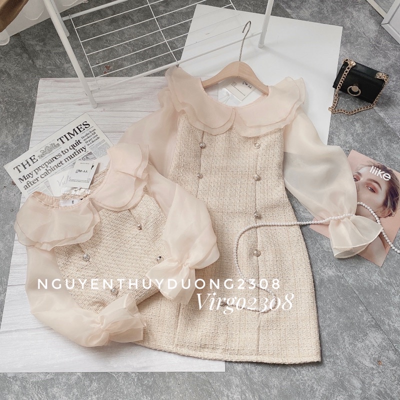 [HÀNG SẴN]VÁY DẠ TWEET TAY PHỐI TƠ CỔ BÈO TIỂU THƯ/ĐẦM DẠ PHỐI TƠ “YUZI DRESS” | BigBuy360 - bigbuy360.vn