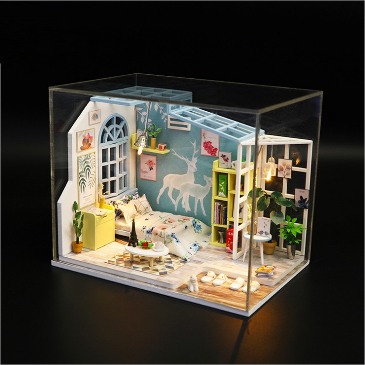 Mô hình nhà DIY Doll House Family Nap Kèm Mica Chống bụi và Bộ dụng cụ