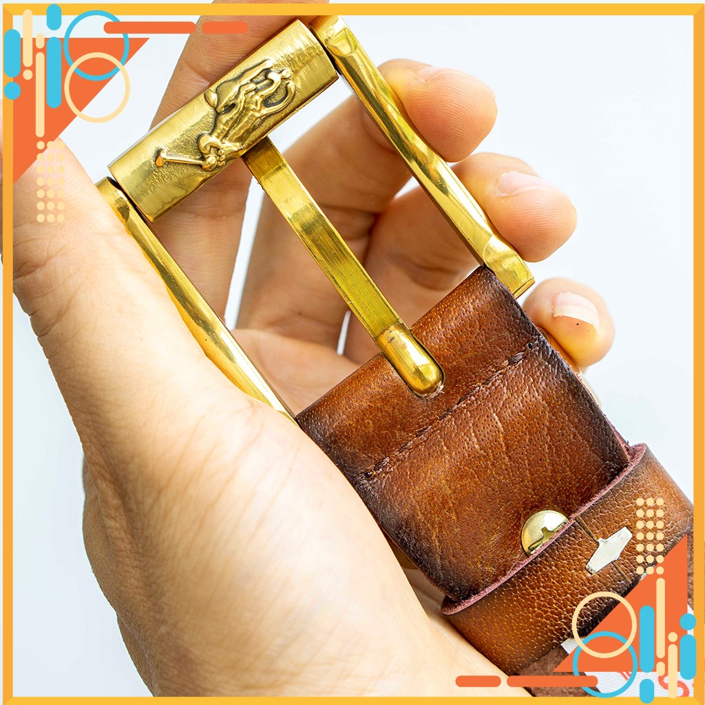 Thắt lưng nam cao cấp da bò một lớp cắt miếng khóa đồng đúc kiểu dáng mạnh mẽ nam tính bền đẹp hàng xuất khẩu