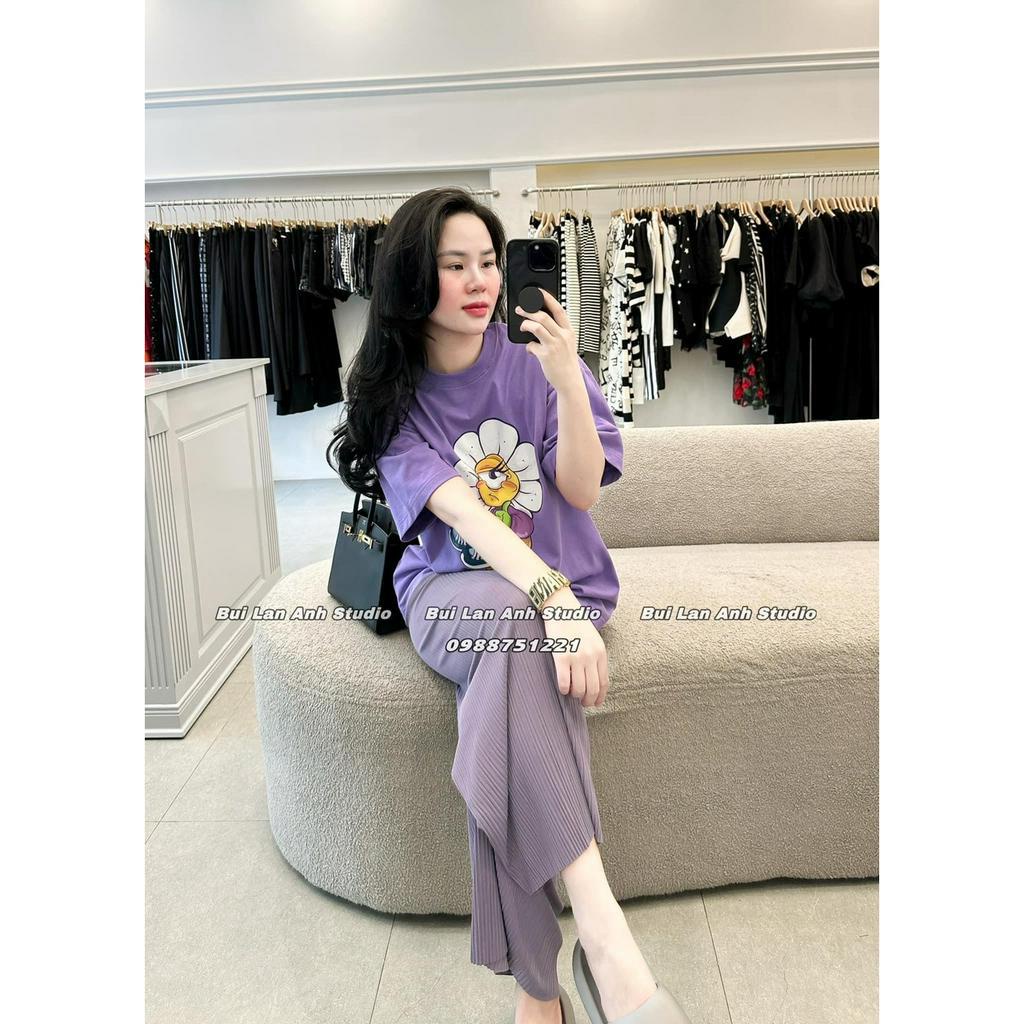 SET ÁO TÍM IN HÌNH + QUẦN TÍM DẬP LY SUÔNG (TH)