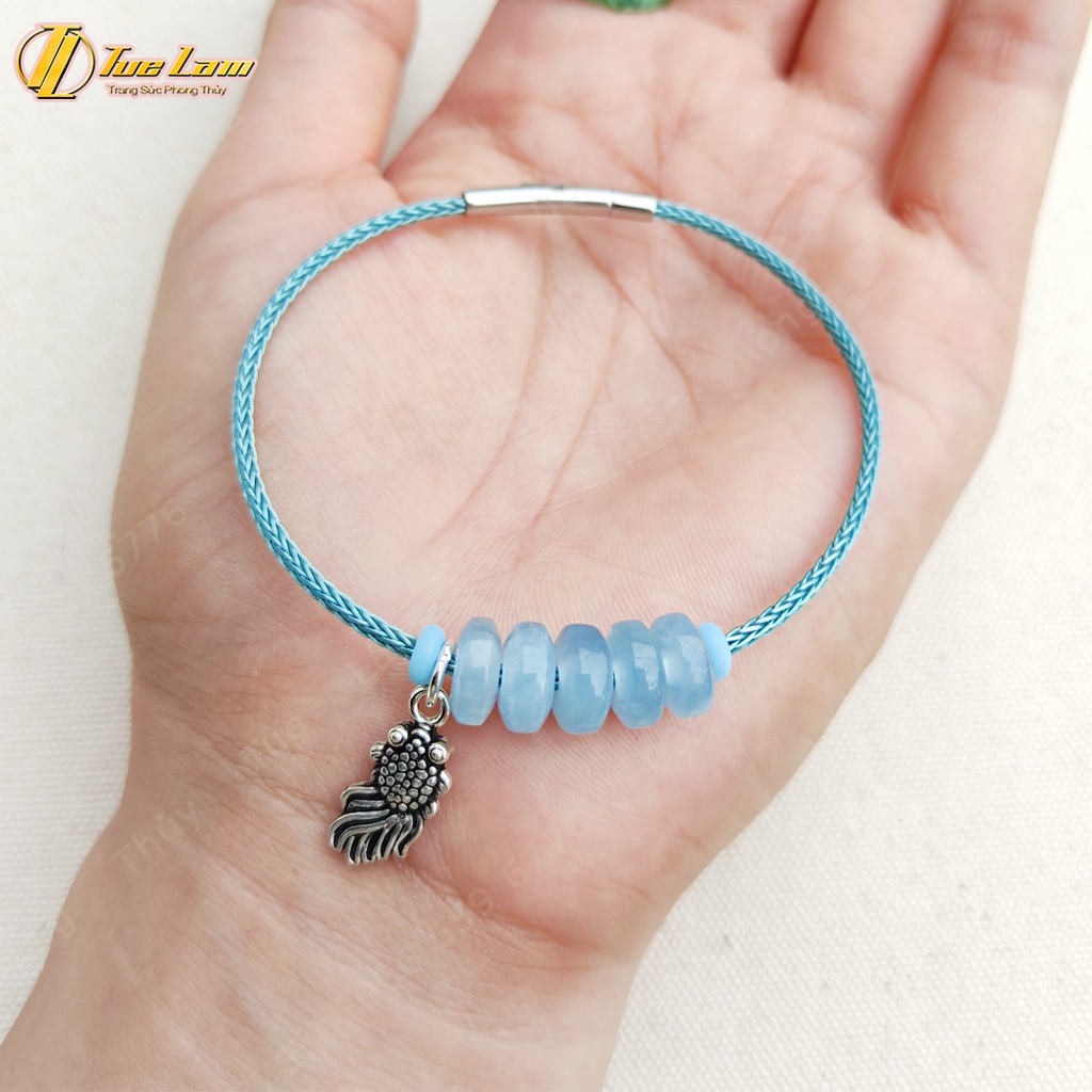 Vòng tay ngũ điếu aqua xanh dương mix charm bạc cách điệu xinh xắn, hợp mệnh - Tuệ Lâm
