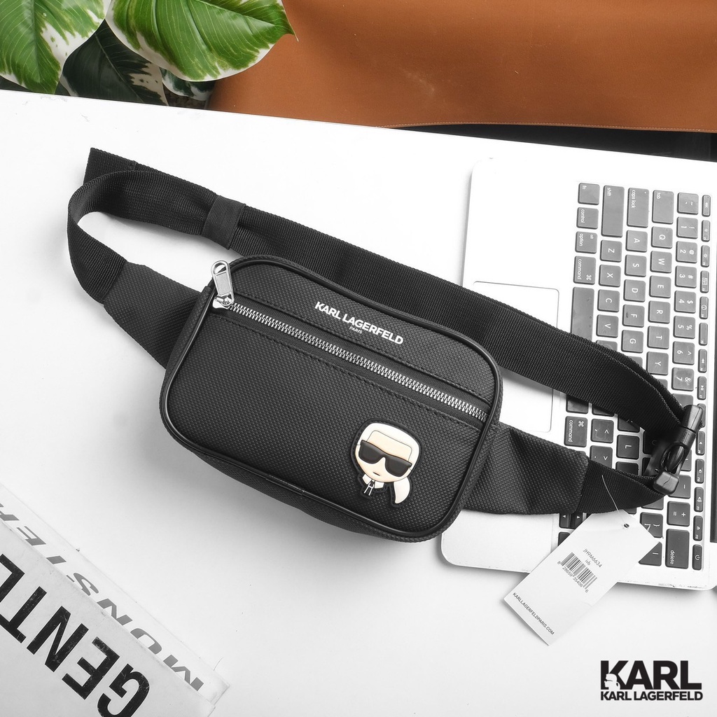 Túi đeo chéo bao tử da si chống nước WAISTBAG BLACK KARL LAGERFELD trẻ trung unisex B13