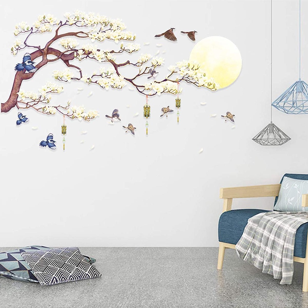 Sticker Dán Tường Tự Dính Họa Tiết Hoa Màu Vàng Phong Cách Trung Quốc Trang Trí Phòng Khách