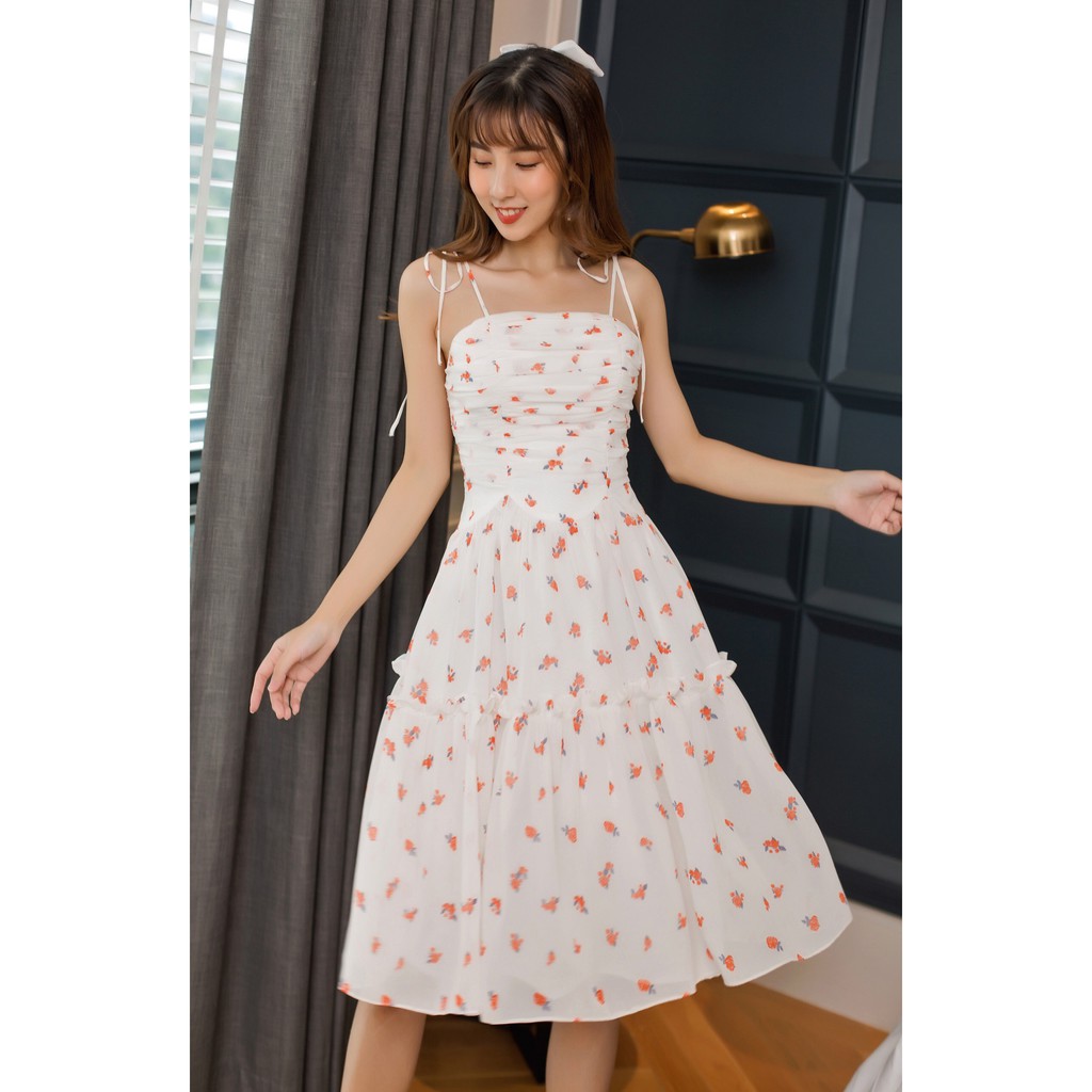 SÒ VINTAGE - LUMI Đầm hoa cột dây dây xếp ngực | BigBuy360 - bigbuy360.vn