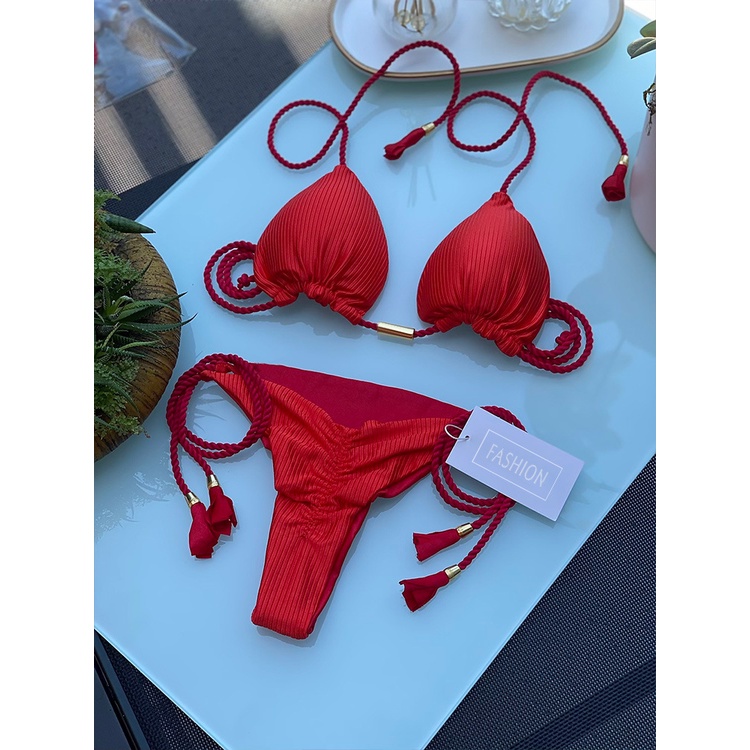 Bộ Bikini / Bikini Bằng Vải Bện Màu Trơn Phong Cách Mới Nhiều Màu Tùy Chọn Cho Nữ