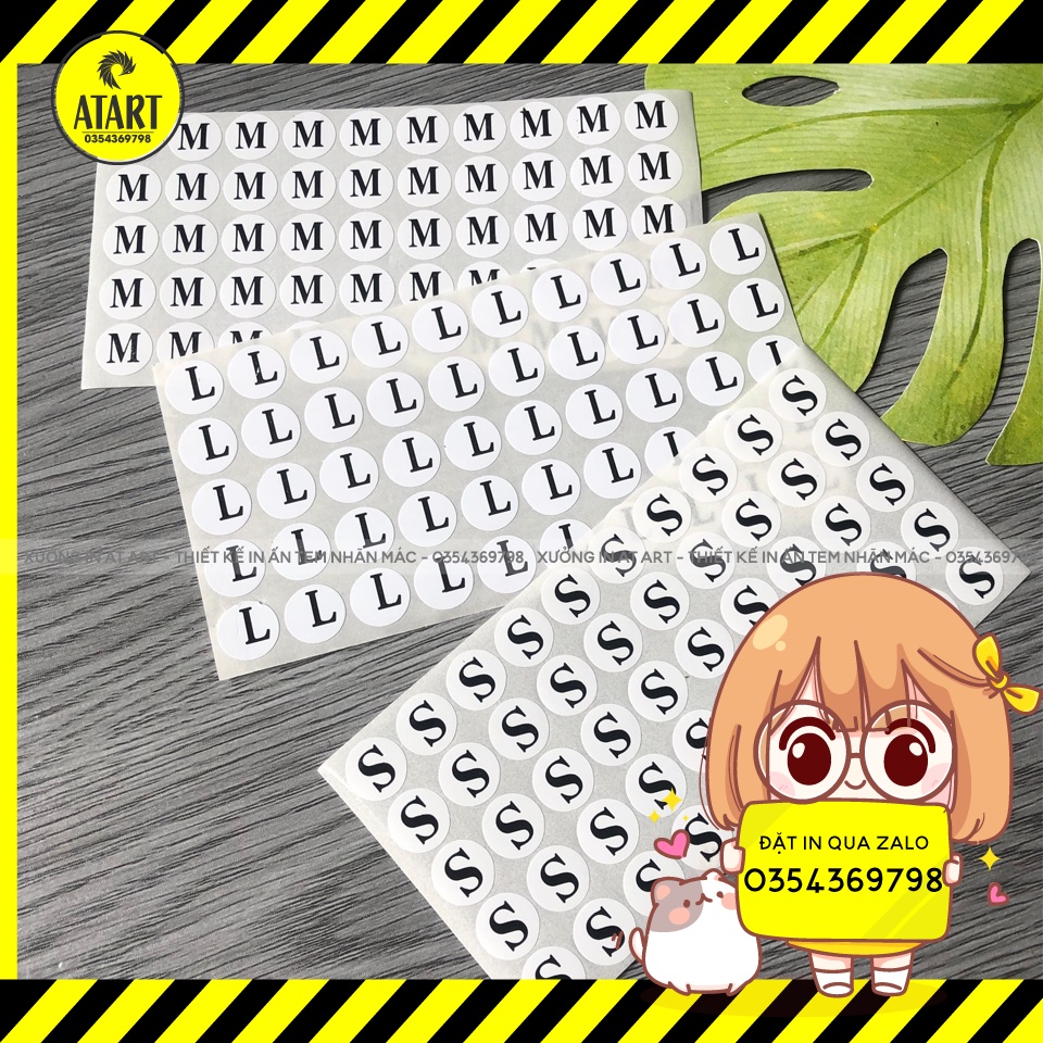 500 cái Tem dán size quần áo đủ size (có bigsize)