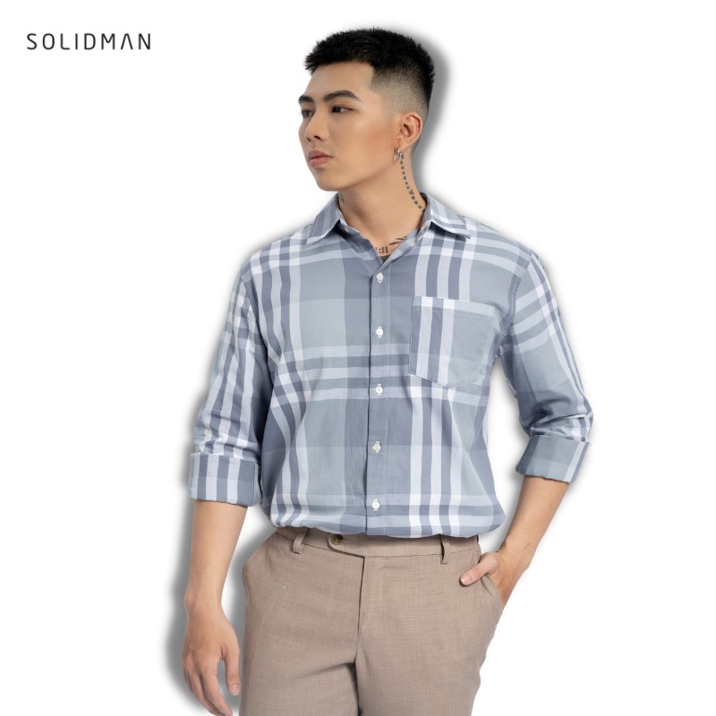 Áo sơ mi nam tay dài Solidman chất vải cotton mềm, thoáng mát, sọc caro cao cấp