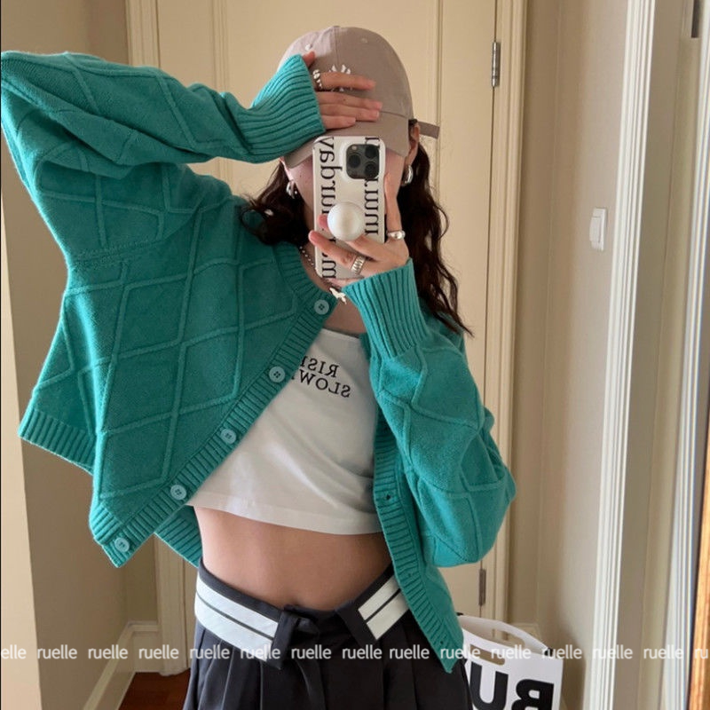 Áo Khoác Cardigan Dệt Kim Dáng Rộng Màu Xanh Lá Thiết Kế Mới Thời Trang Theo Phong Cách Hàn Quốc Cho