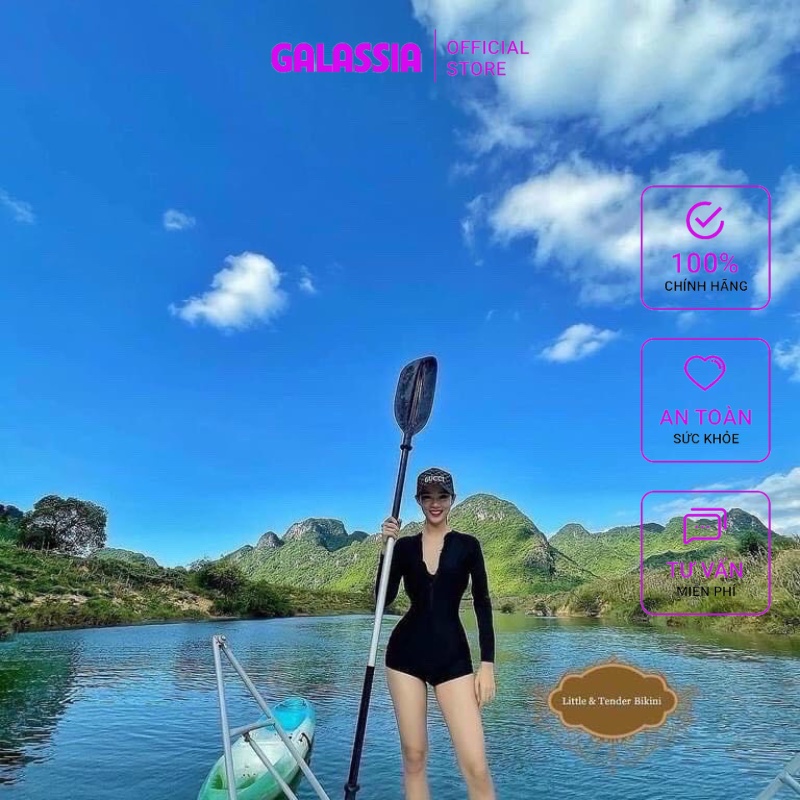 Bikini đen 1 mảnh đồ bơi nữ tắm biển dang jum tay dài kín đáo sang chãnh Galassia