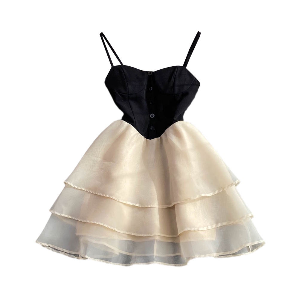 🌸Hàng Order🌸Váy Đầm 2 Dây Dáng Xòe Voan Nhiều Tầng Phối Cúc Bồng Bềnh Công Chúa Tiểu Thư🌸Hàng Quảng Châu