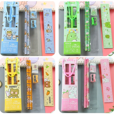 Bộ bút chì  5 món kèm gôm thước và gọt bút chì