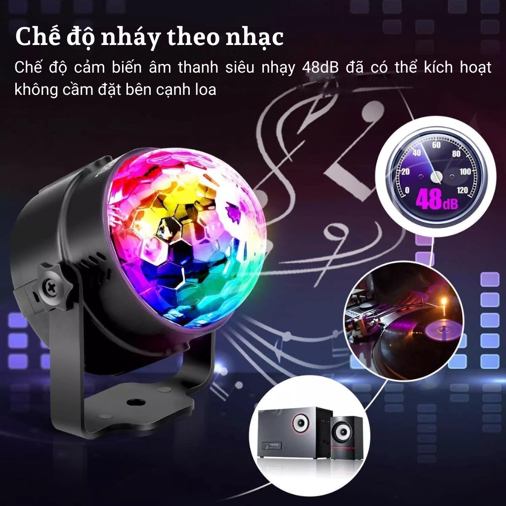 Đèn led quẩy trang trí phòng 7 màu quay 360 độ điện vào 220V, có điều khiển,dùng cho bar,vũ trường NHATPHONGSOLAR