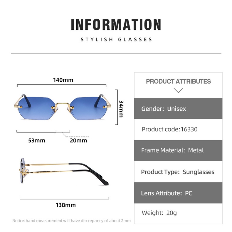 Kính Mát Tròng Vuông Không Gọng Chống Tia UV400 Phong Cách Retro Chất Lượng Cao Cho Nữ