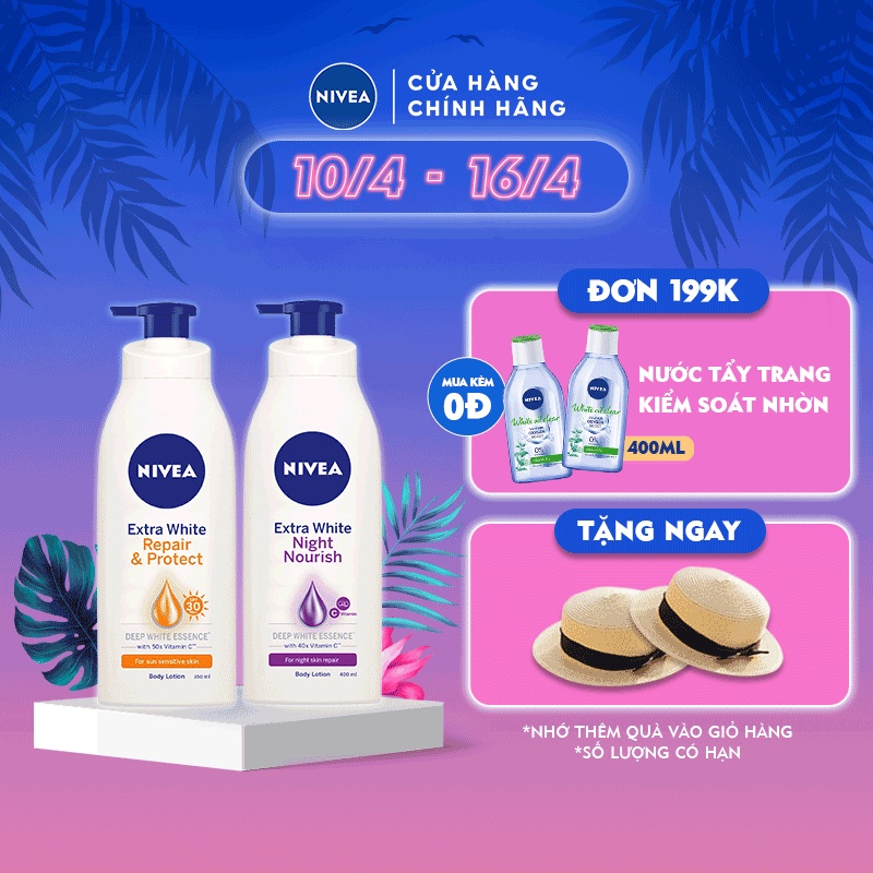 Bộ đôi Sữa dưỡng thể trắng da Ngày (350ml) &amp; Đêm (400ml) NIVEA (88311+88126)