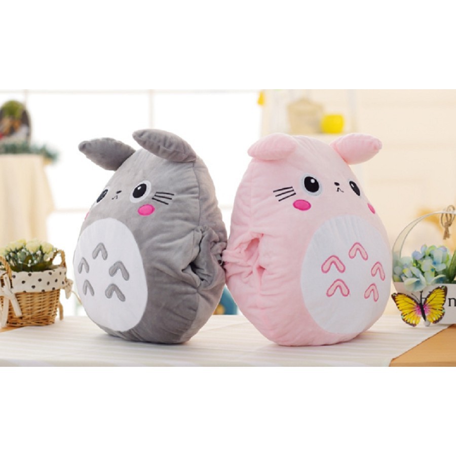 Bộ chăn gối 3 trong 1 totoro cao cấp chăn lông tuyết hoạt hình dễ thương (Hồng)