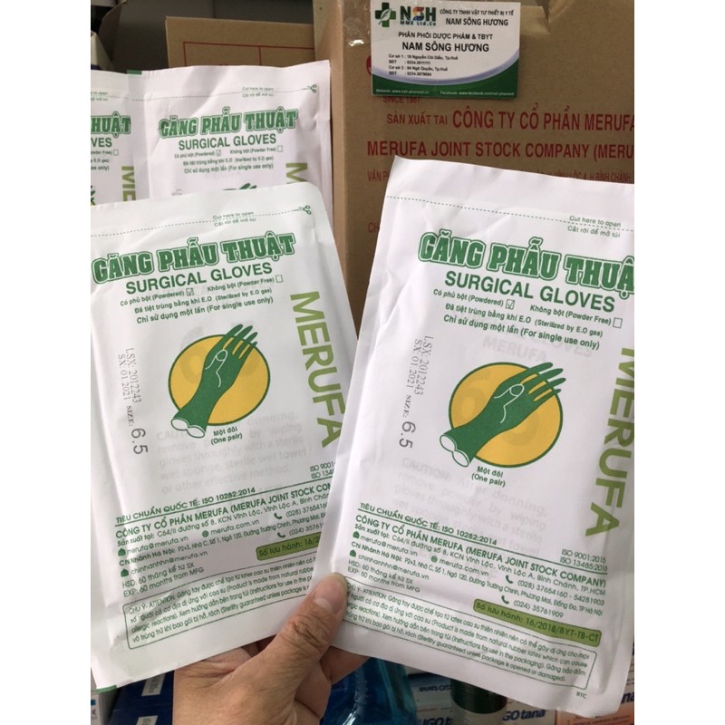 ❤️  Găng tay y tế phẫu thuật tiệt trùng merufa 6.5 7.0 7.5, găng tay y tế phẫu thuật vô trùng MERUFA 6.5 7.0