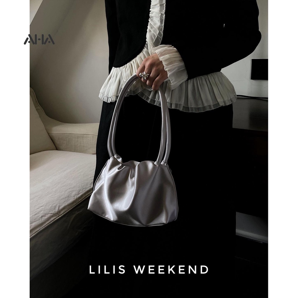 AHA OFFICIAL Túi Đeo Chéo Hình Đám Mây Màu Bạc Bóng Phong Cách Retro Thời Trang