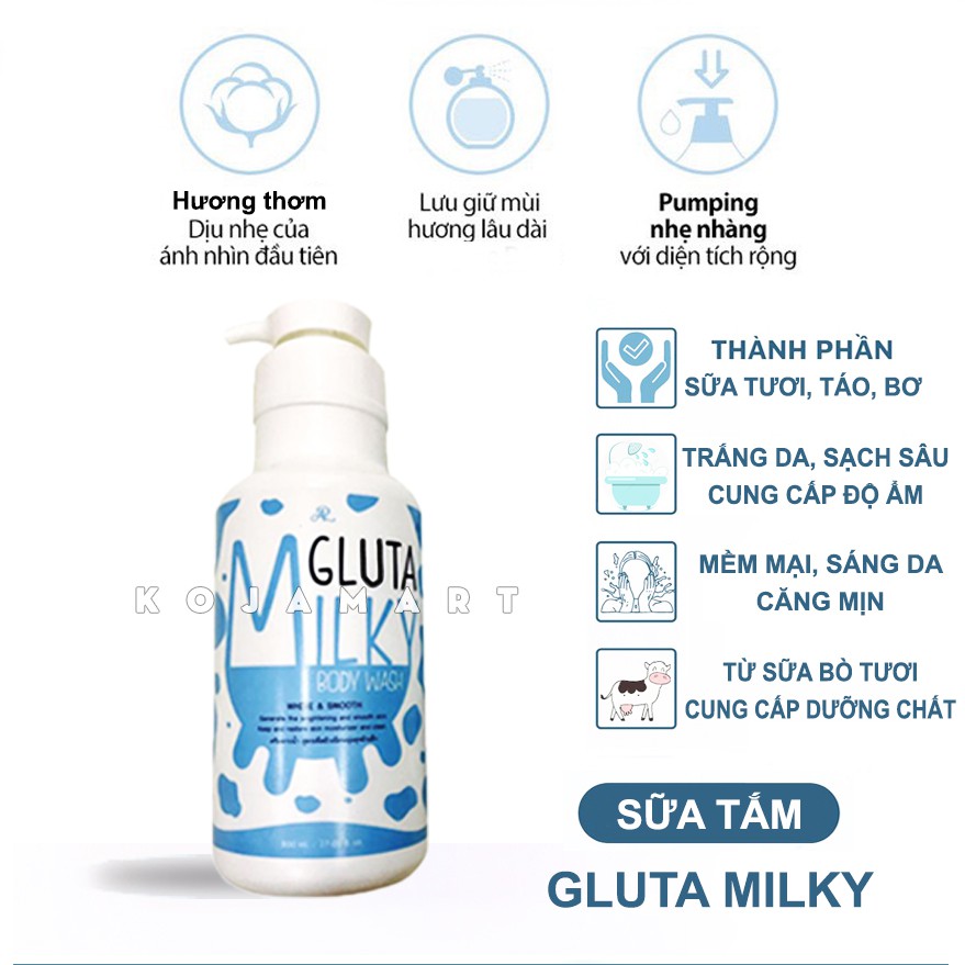 Sữa Tắm Con Bò Gluta Milky Thái Lan 800ml Tặng Sữa Rửa Mặt