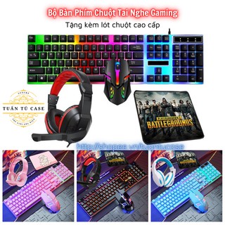 Set 4 món bàn phím - chuột - tai nghe - lót chuột gaming cao cấp nhiều màu hồng, xanh dương, đen