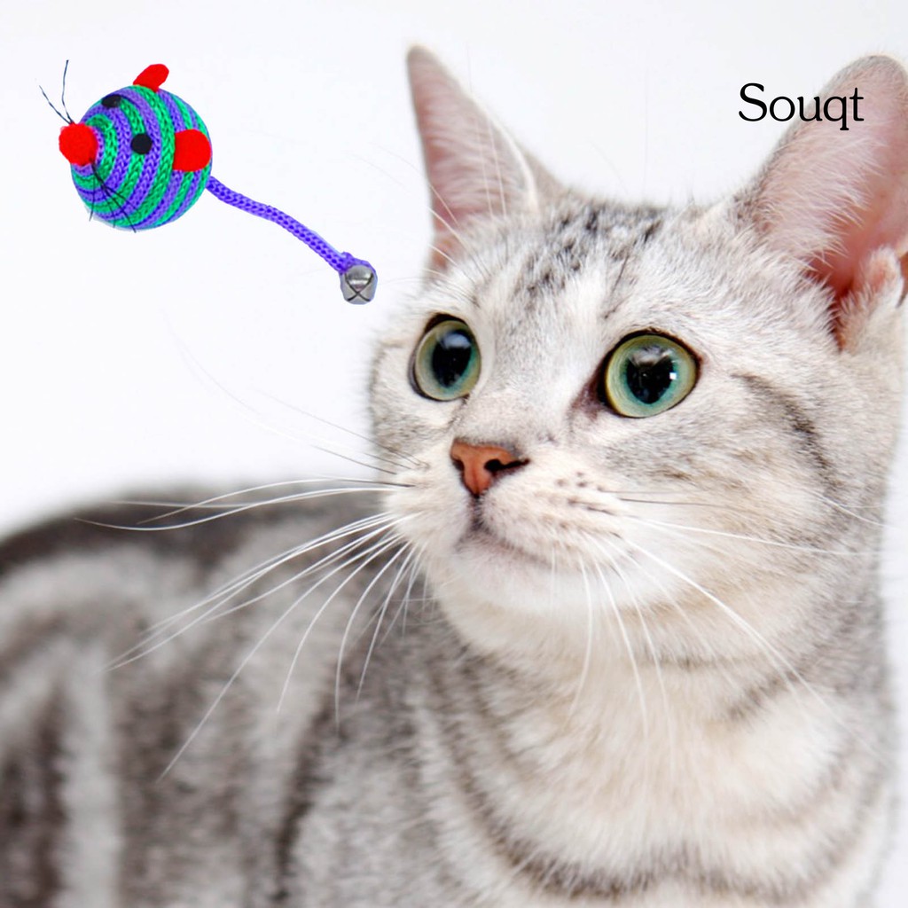Bóng Đồ Chơi Hình Chú Chuột Đuôi Dài Bằng Dây Nylon Họa Tiết Kẻ Sọc Hoạt Hình Dành Cho Mèo Cưng