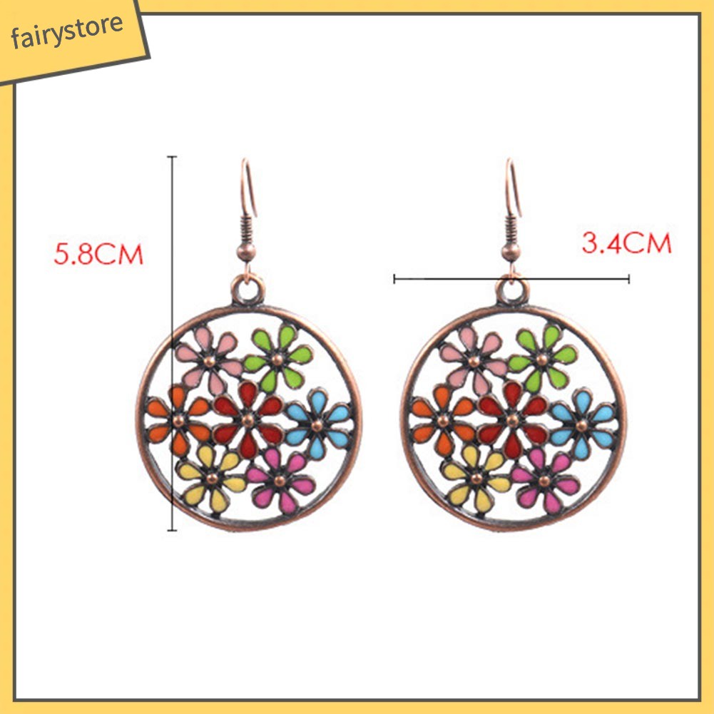 Bông tai trang sức mặt hoa tròn cỡ lớn kiểu Bohemian nhiều màu thời trang nữ